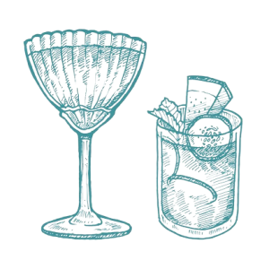 Ilustración vintage de copa de vino y vaso con refresco